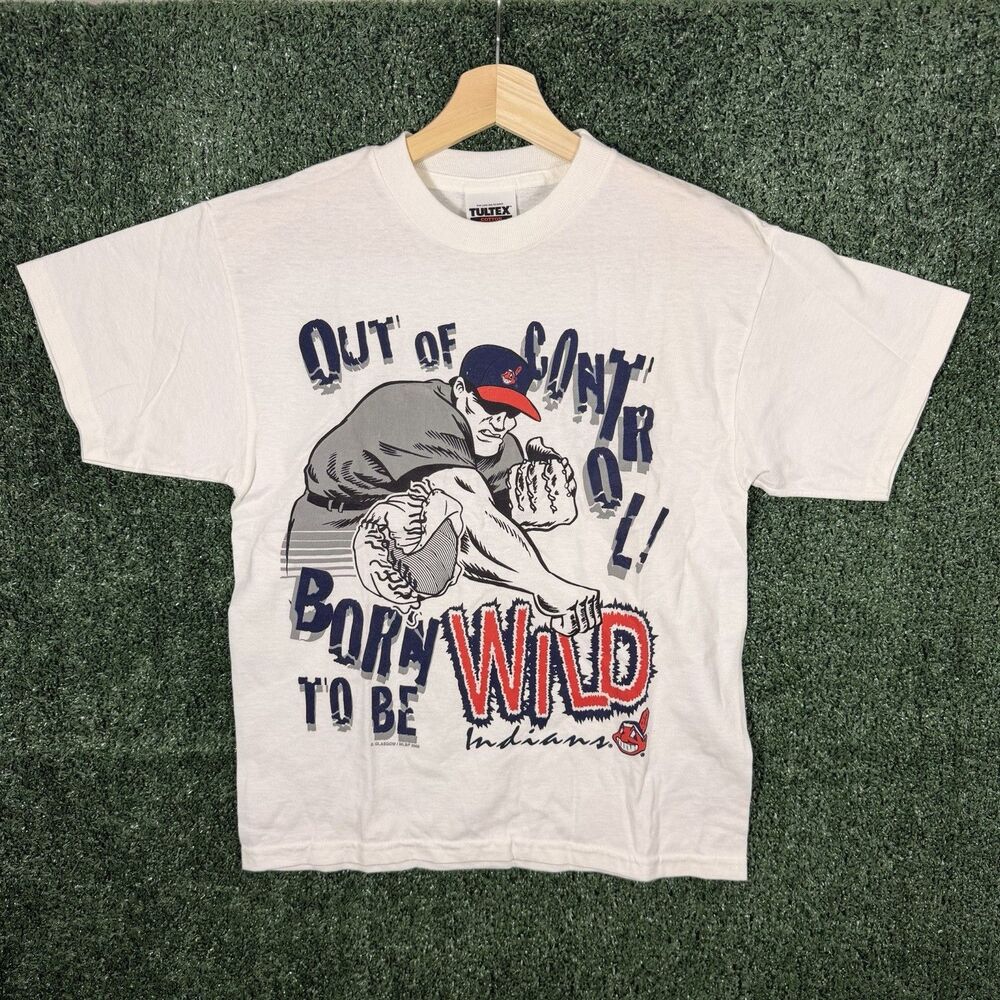 Vintage Cleveland Indians Graphic AOP T Shirt Size M 10/12 Y2K MLB Chief Wahoo